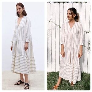 Zara Striped Tiered Boho Midi Dress